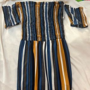 Altar'd State Blue and Gold Striped Jumpsuit S